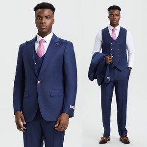 Stacy Adams 2-Tone Pinstriped 3pc Mens Suit, Royal Indigo
